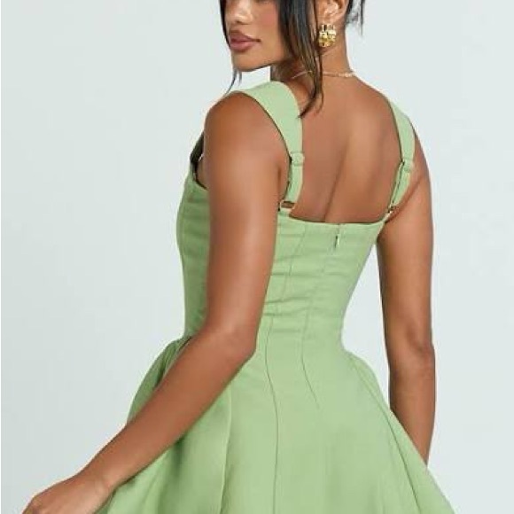 Showpo Kailee Mini Square Neck Dress in Sage - Picture 2 of 4